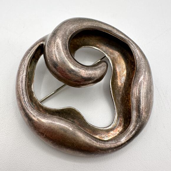 Zina of Beverly Hills Sterling Silver Brooch Biomorphic Modernist Circle Pin 925 - Picture 4 of 13